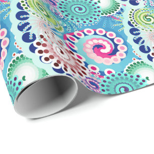 Papier Cadeau Motif tourbillon fractal, turquoise, rose, multi