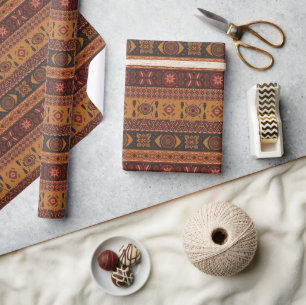 Papier Cadeau Motif traditionnel ethnique tribal Bohème en terre