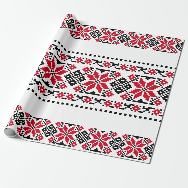 Papier Cadeau Motif traditionnel roumain "Les Etoiles" (Déroulé)