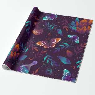 Papier Cadeau Motif transparent avec papillon spatial, cristaux,