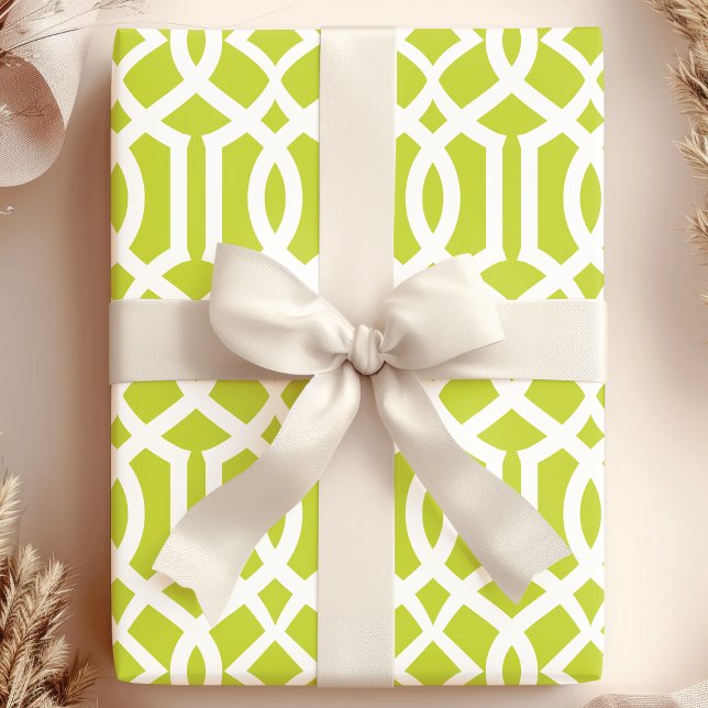 Papier Cadeau Motif Trellis marocain vert et blanc tendance (Créateur téléchargé)