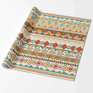 Papier Cadeau Motif tribal aztèque en bandes, illustration vinta