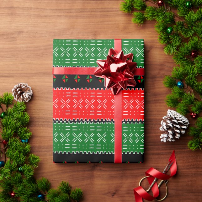 Papier Cadeau Motif Tribal Black Red Et Green Mudclot (Cadeau de vacances)