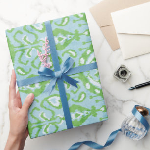 Papier Cadeau Motif tribal chic bleu vert ikat