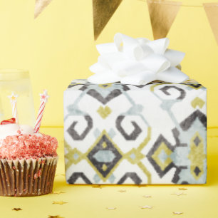 Papier Cadeau Motif tribal chic d'ikat jaune et gris