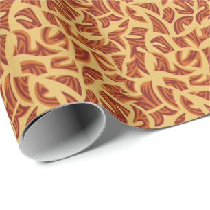 Papier Cadeau Motif tribal ethnique Orange Beige Brown