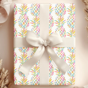 Papier Cadeau Motif tropical d'ananas à l'aquarelle arc-en-ciel