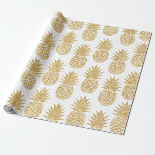 Papier Cadeau Motif tropical élégant d'ananas d'or blanc