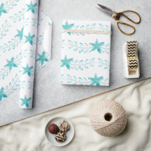 Papier Cadeau Motif Turquoise d'aquarelle côtière
