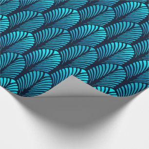 Papier Cadeau Motif, turquoise et marine de plume d'art déco