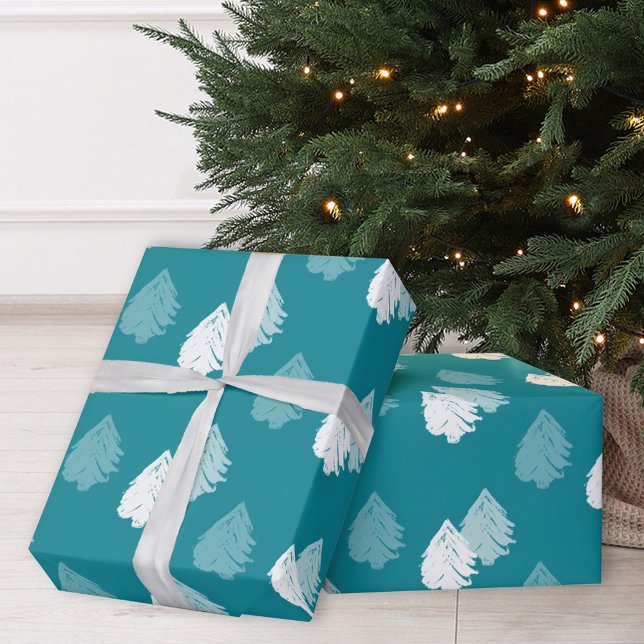 Papier Cadeau Motif turquoise White Christmas Tree (Créateur téléchargé)