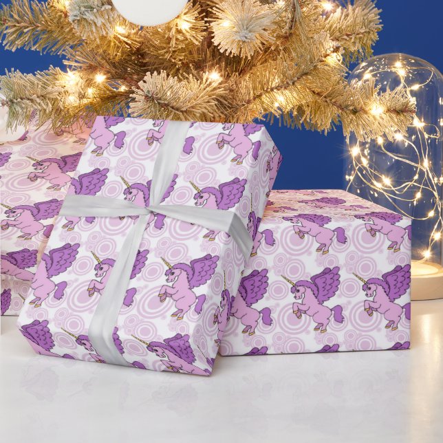 Papier Cadeau Motif Unicorne violet et rose (Vacances)