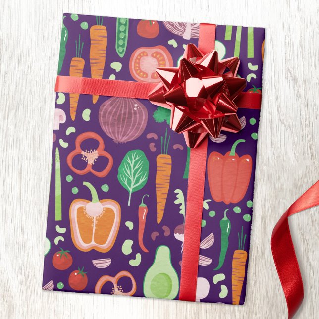 Papier Cadeau Motif végétal moderne amusant (Fun modern colorful healty vegetable pattern gift wrapping paper roll)