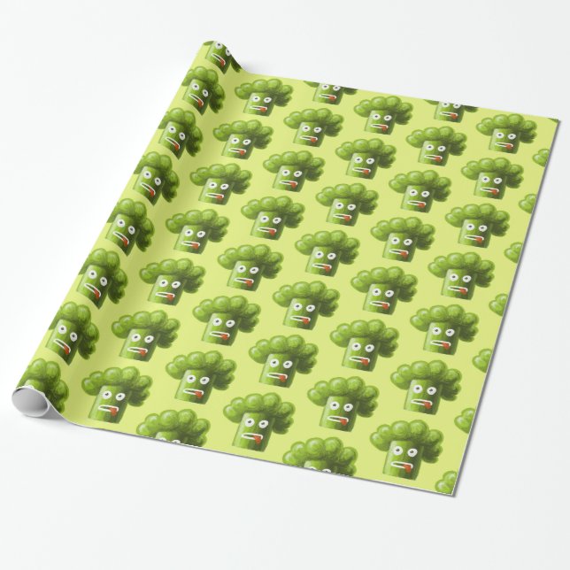 Papier Cadeau Motif végétarien de brocoli drôle vert de bande (Déroulé)