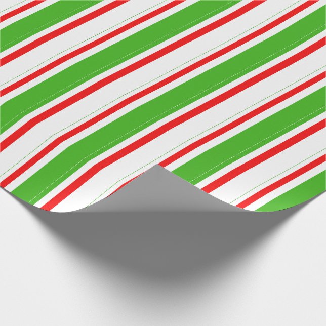 Papier Cadeau Motif vert, blanc, rouge rayé/lin (Coin)