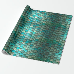 Papier Cadeau Motif vert de menthe d'échelles de poissons de