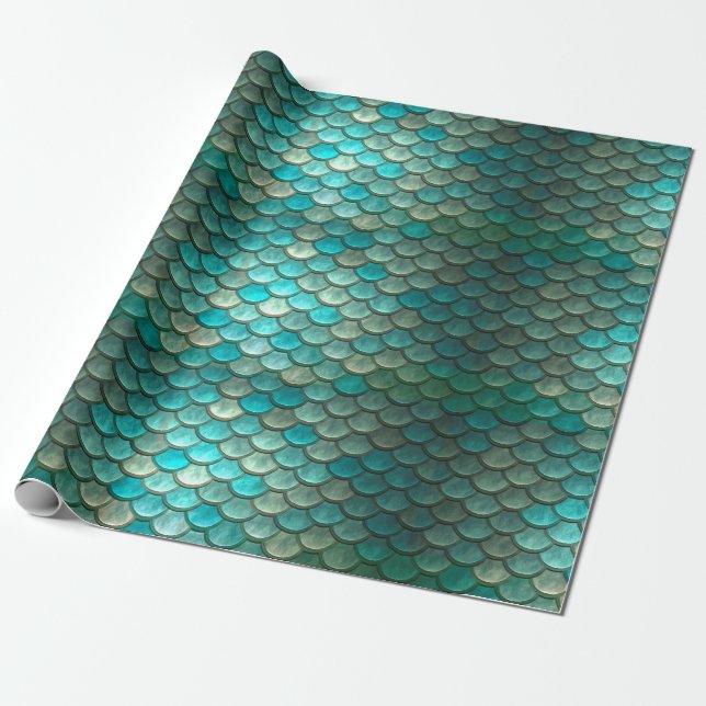 Papier Cadeau Motif vert de menthe d'échelles de poissons de (Déroulé)