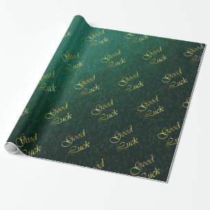Papier Cadeau motif vert foncé et bonne chance texte doré