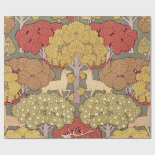 Papier Cadeau Motif Vert Sauge Forêt Cerf Stag Vintage
