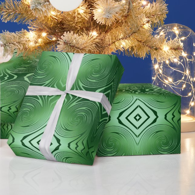 Papier Cadeau motif vert tourbillon géométrique abstrait (Vacances)