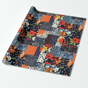 Papier Cadeau Motif vintage à écailles florales (3)