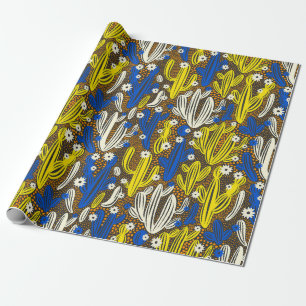 Papier Cadeau Motif vintage avec cactus sur arrière - plan noir.