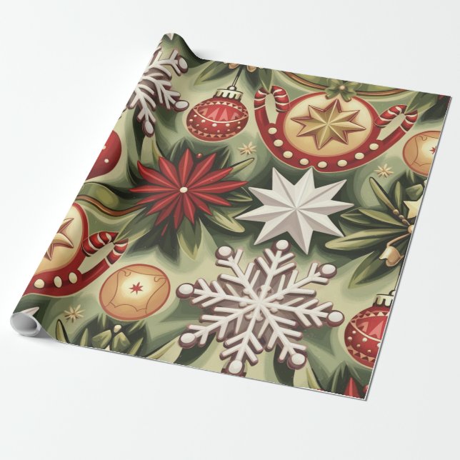 Papier Cadeau Motif Vintage de Noël (Déroulé)