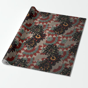 Papier Cadeau motif vintage fleuri sans couture. Rouge, beige et