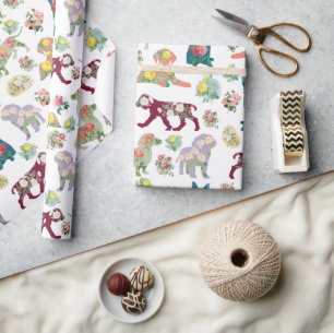 Papier Cadeau Motif vintage Fleurs et Chiens
