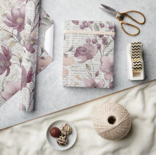 Papier Cadeau Motif vintage Floral Newspaper