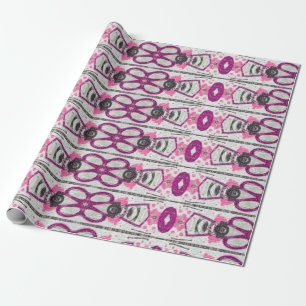 Papier Cadeau Motif Vintage moderne rose blanc violet Découpage