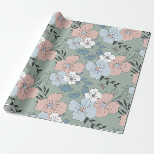 Papier Cadeau Motif vintage rose, bleu et vert
