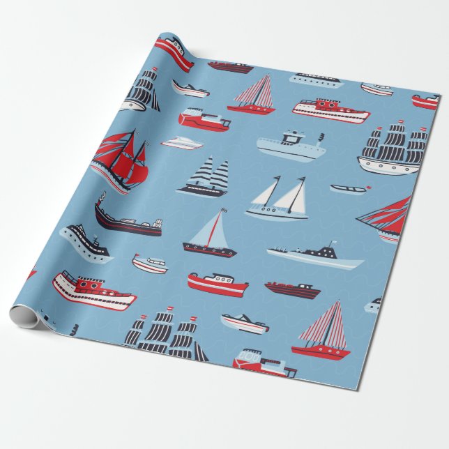 Papier Cadeau motif vintage voyage bateau (Déroulé)