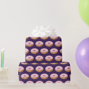 Papier Cadeau Motif violet de beignets rose ironique