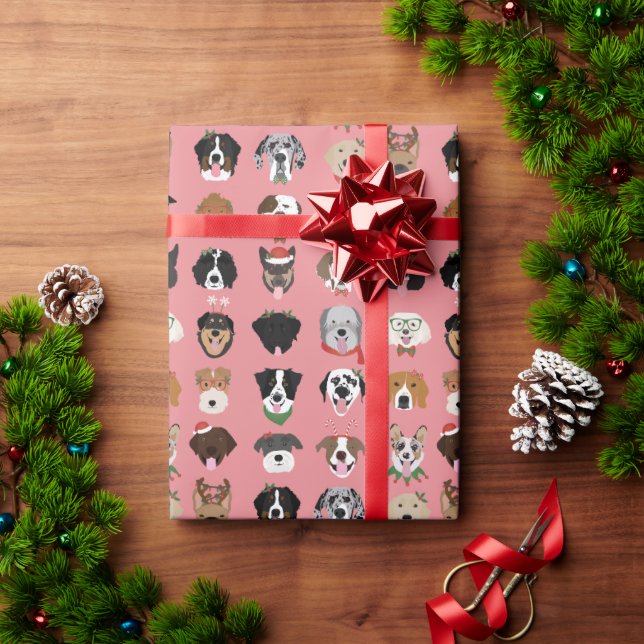 Papier Cadeau Motif visage chien de Noël (Cadeau de vacances)