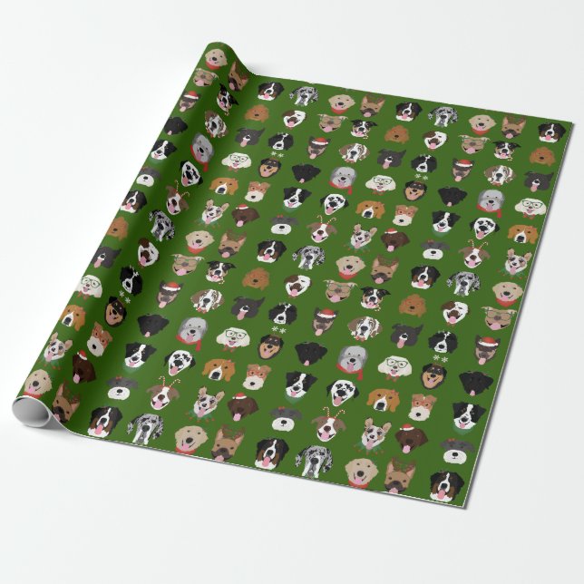 Papier Cadeau Motif visage chien de Noël (Déroulé)