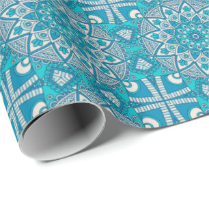 Papier Cadeau Motif vitral de Boho de turquoise florale élégan