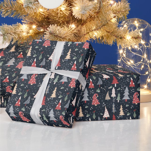 Papier Cadeau Motif Whimsical Christmas Tree (Vacances)