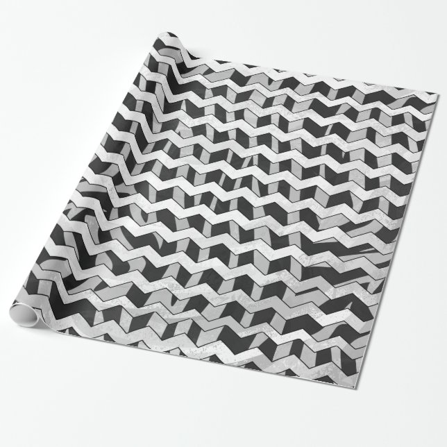 Papier Cadeau Motif zèbre chevron noir et gris (Déroulé)