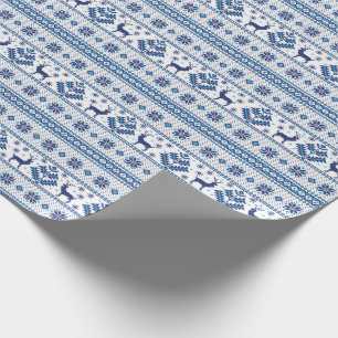 Papier Cadeau Motifs bleu folk ethno ornement cerfs Noël
