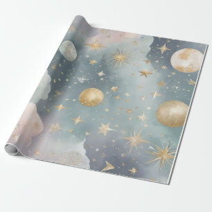 Papier Cadeau Motifs célestes tels que lunes, étoiles