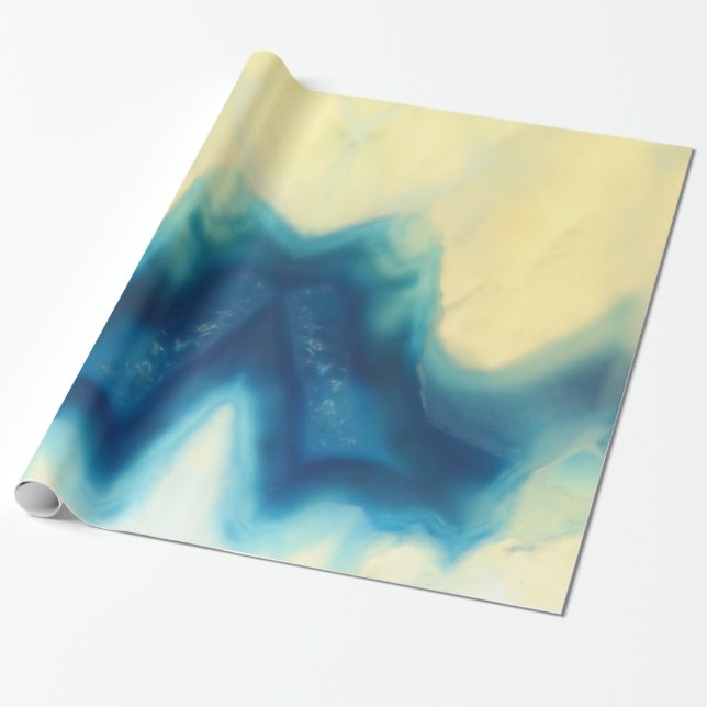 Papier Cadeau Motifs crèmes bleus de cristal de pierre gemme de (Déroulé)