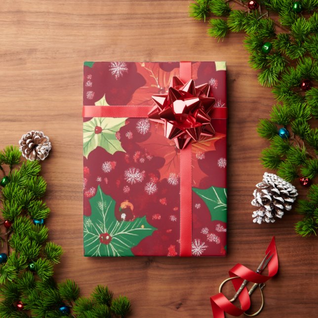 Papier Cadeau Motifs de Noël de la fête rouge (Cadeau de vacances)