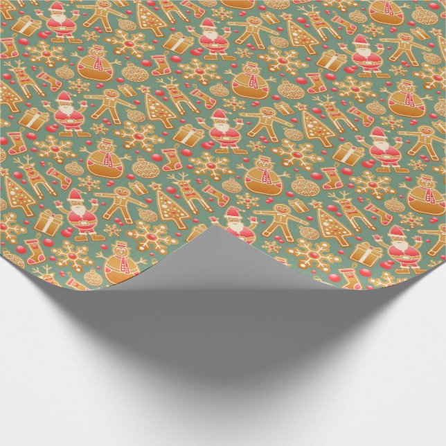 Papier Cadeau Motifs de Noël de pain d'épice (Coin)