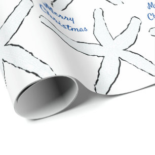Papier Cadeau Motifs d'étoiles de mer Blue White Beach Joyeux No