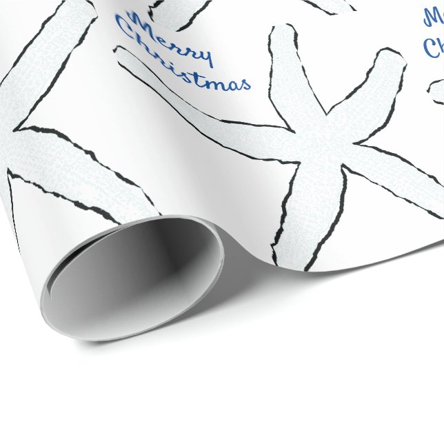 Papier Cadeau Motifs d'étoiles de mer Blue White Beach Joyeux No (Coin rond)