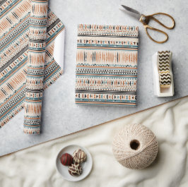 Papier Cadeau Motifs ethniques autochtones boho marine géométriq