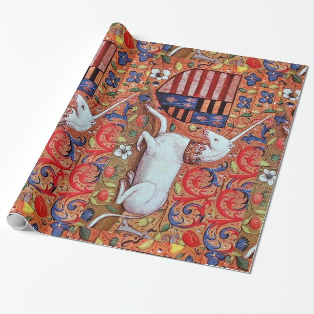 PAPIER CADEAU MOTIFS FLORAUX UNICORNES ET ANCIENS (Déroulé)