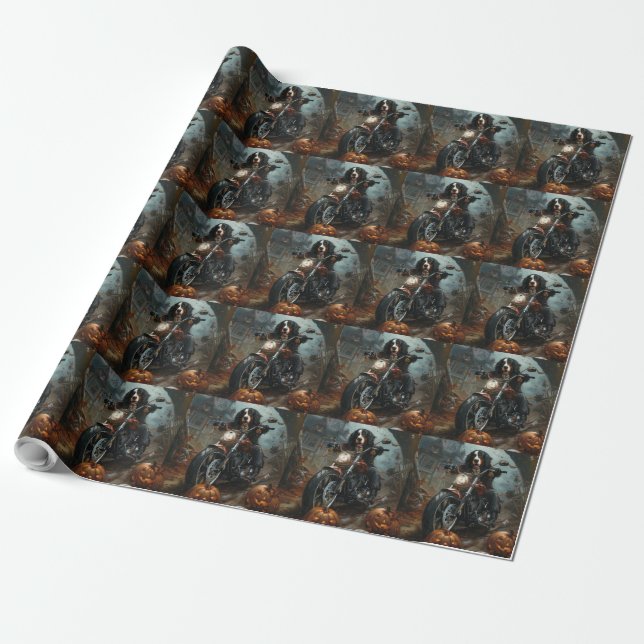 Papier Cadeau Moto bernois d'équitation Halloween effrayant (Déroulé)