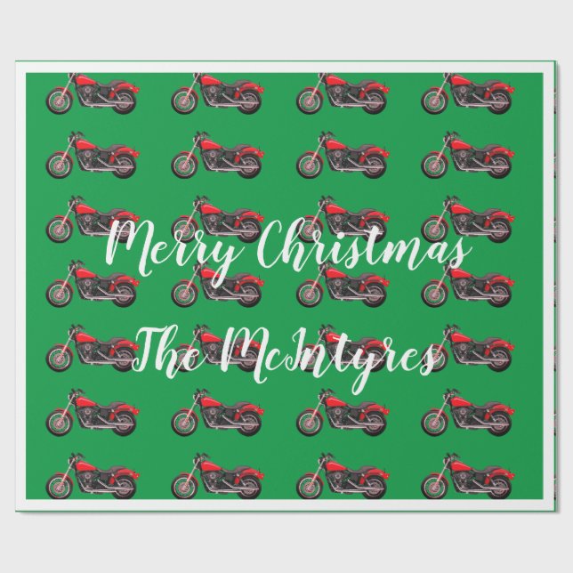 Papier Cadeau Moto rouge pour Noël vert (Plat)